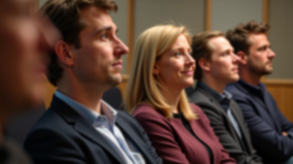 Groep mensen die luistert naar iemand die spreekt, met aandachtige gezichten