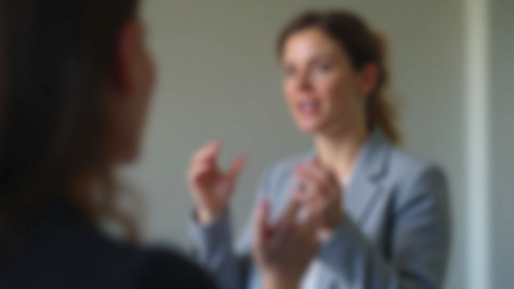 Close-up van iemand die spreekt met duidelijke gezichtsuitdrukking en hand gebaren