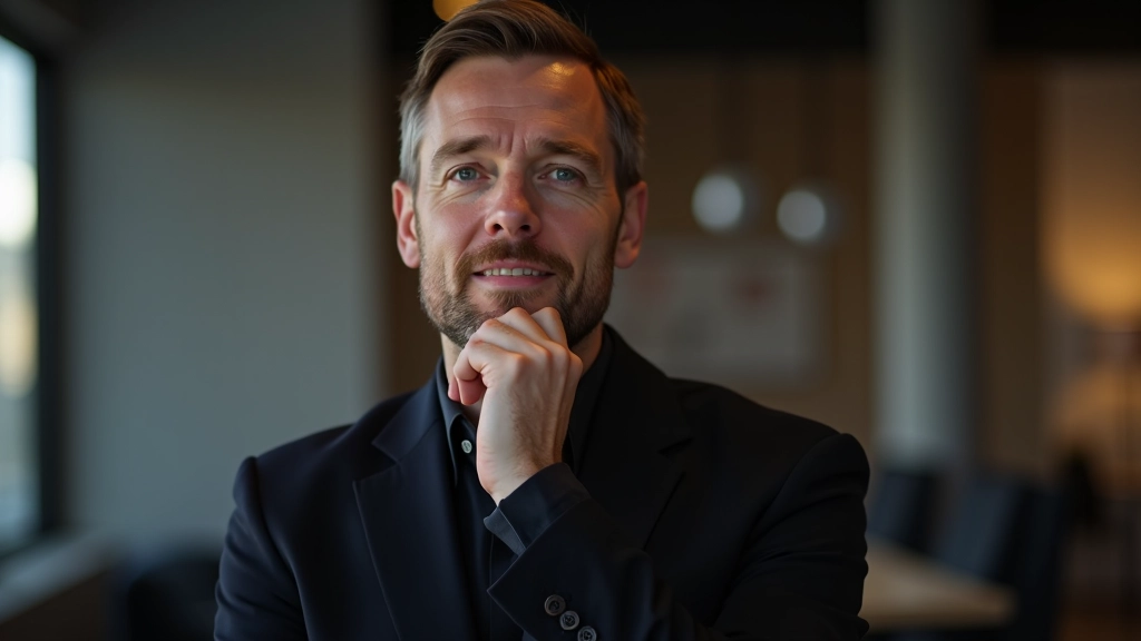 Spreker die pauzeert tussen zinnen, met een nachdenkende blik