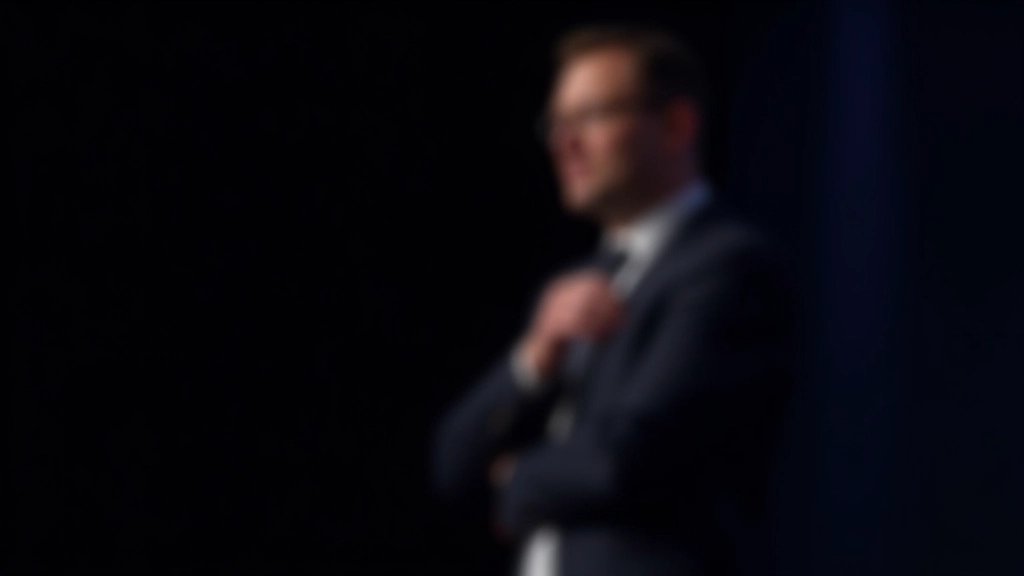 Spreker in denkende houding, even moment van rust op podium, contemplatie